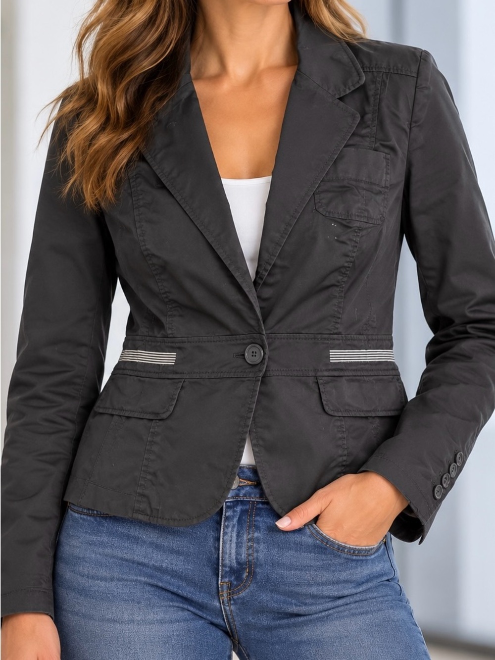 LOFT Black Single-Button Tailored Blazer